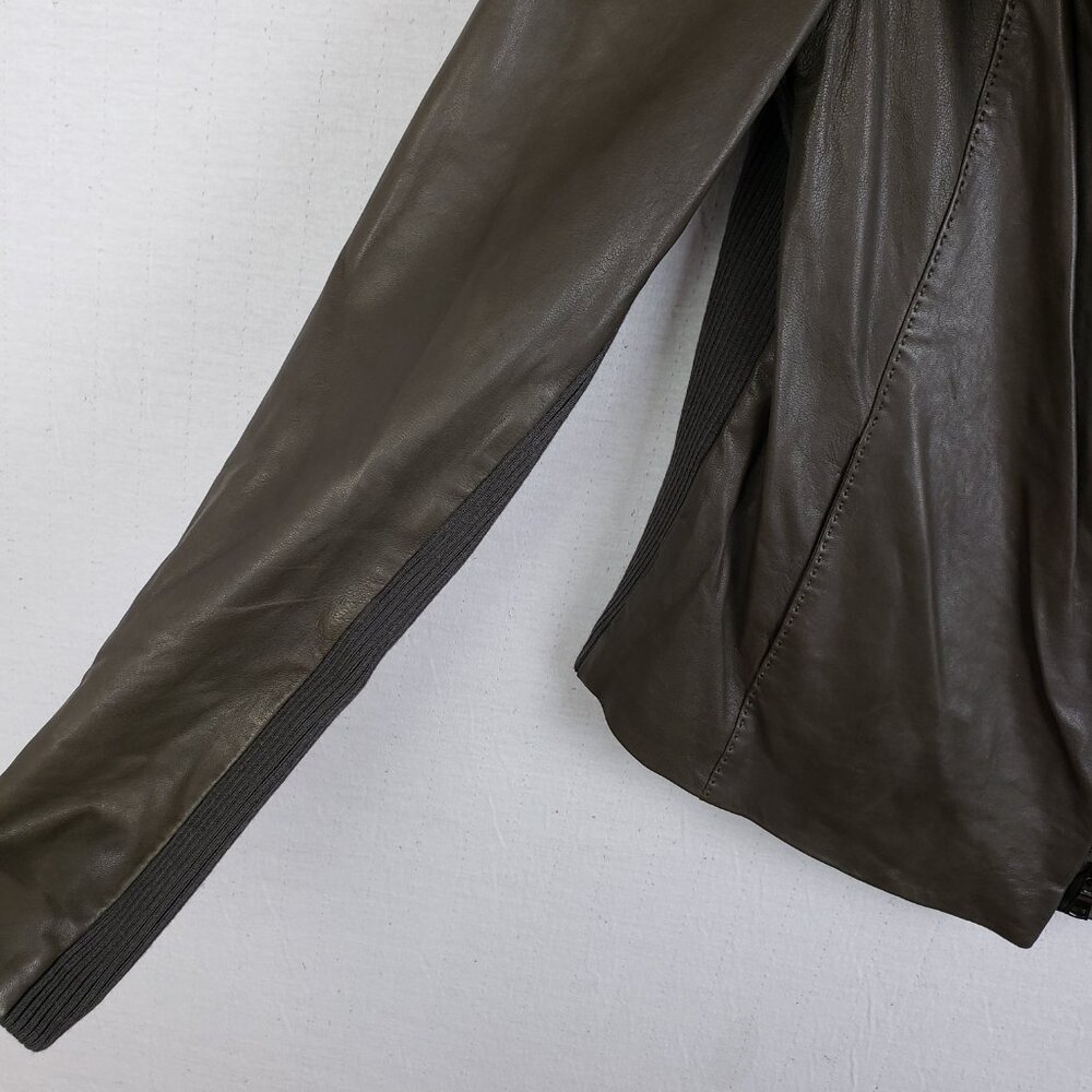 VINCE Leather Scuba Jacket Biker Lustrous Asymmetrical Minimalist Taupe Gray M - Picture 12 of 16